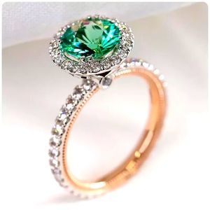 14k white gold emerald 3 CT halo diamond rose gold 7 silver